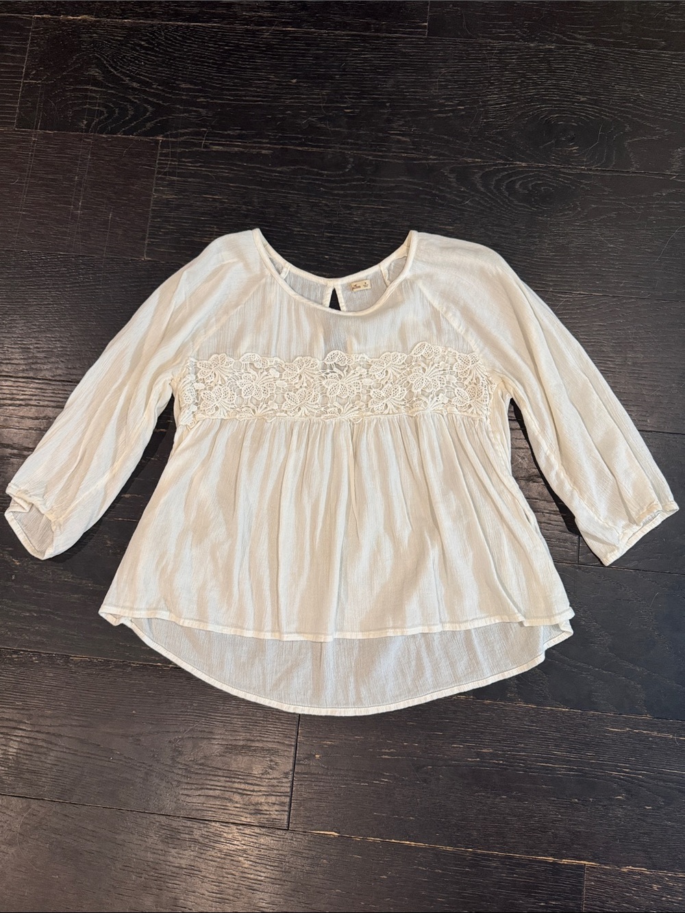 Hollister Cream Lace-Trim Peasant Blouse